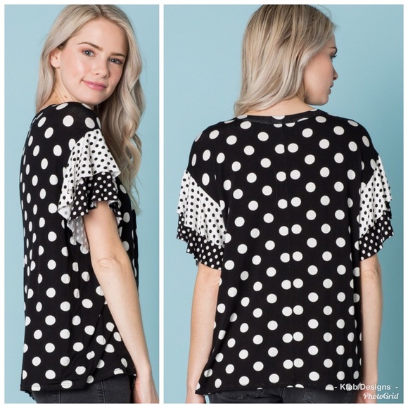 🥰LAST 1! Double Ruffle Contrast Polka Dot Top! - Picture 7 of 7